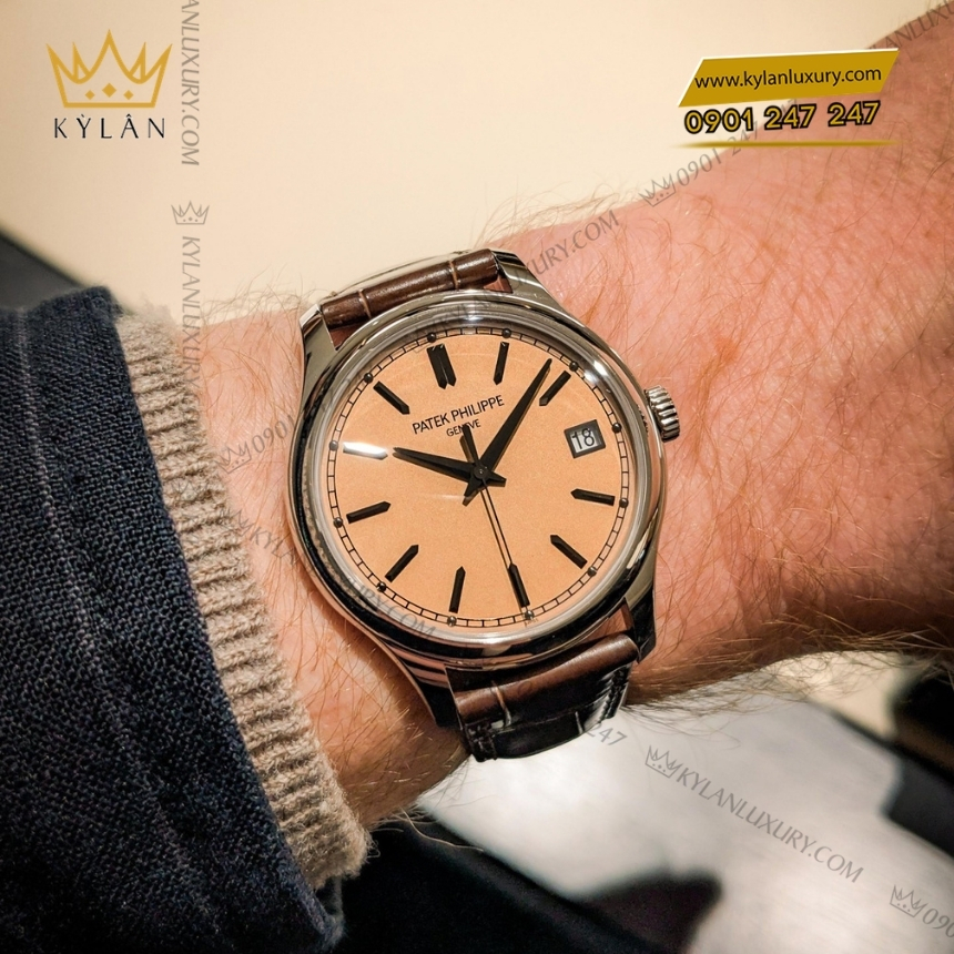 Kỳ Lân Luxury patek philippe calatrava 5227g 015 2 1 Đồng hồ Patek Philippe Calatrava mặt số hồng 5227G-015