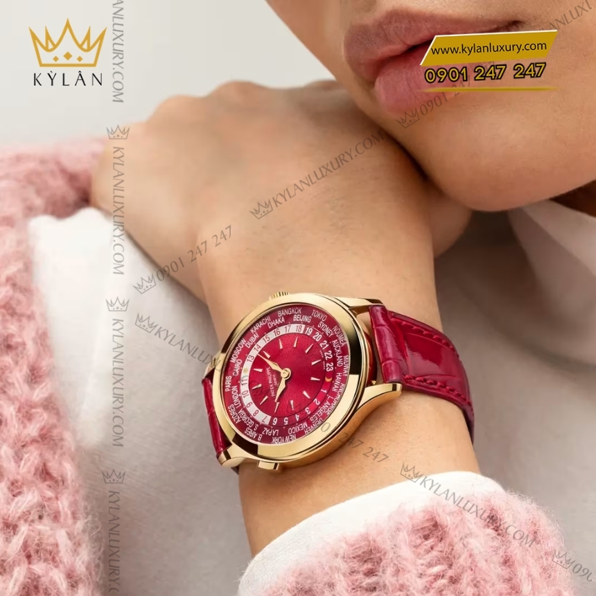 Kỳ Lân Luxury patek philippe world time 7129j 001 4 1 Đồng hồ Patek Philippe World Time mặt số đỏ 7129J-001