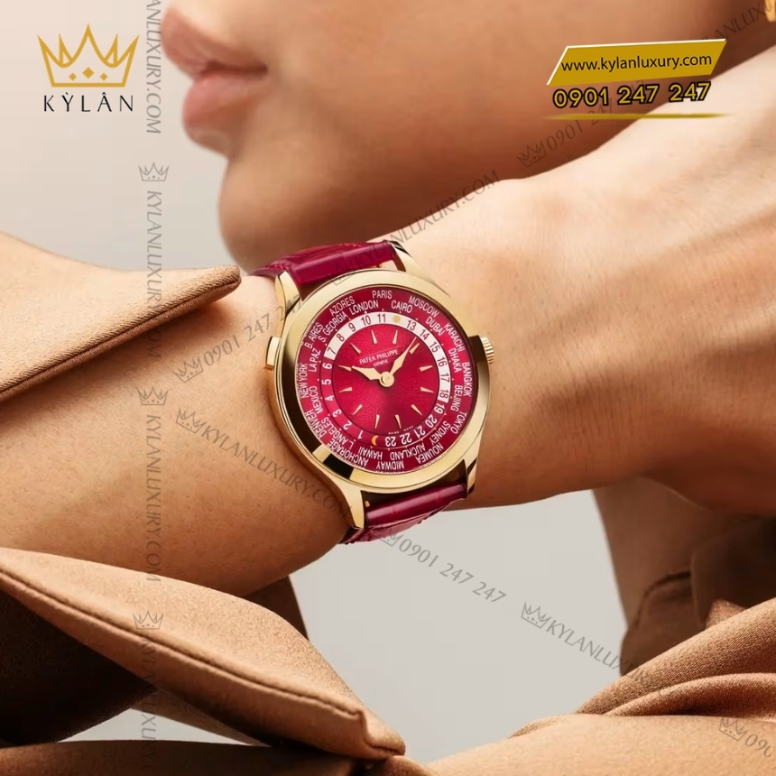 Kỳ Lân Luxury patek philippe world time 7129j 001 5 1 Đồng hồ Patek Philippe World Time mặt số đỏ 7129J-001