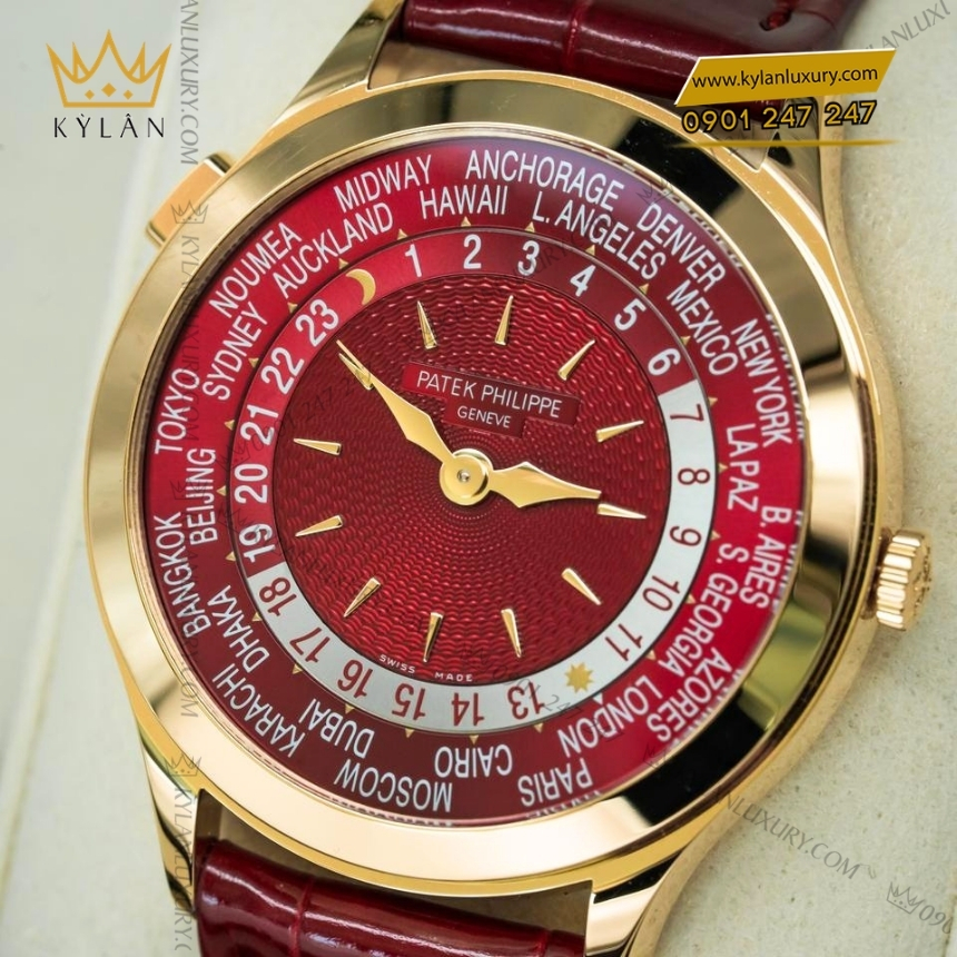 Kỳ Lân Luxury patek philippe world time 7129j 001 7 1 Đồng hồ Patek Philippe World Time mặt số đỏ 7129J-001