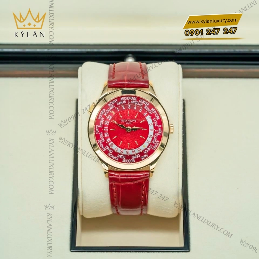 Kỳ Lân Luxury patek philippe world time 7129j 001 9 Đồng hồ Patek Philippe World Time mặt số đỏ 7129J-001