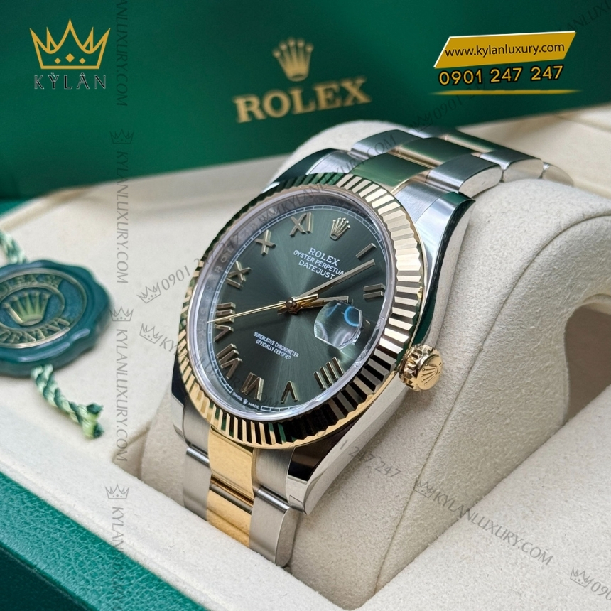 Kỳ Lân Luxury rolex datejust 126333 0023 olive day oyster 8 Đồng hồ Rolex Datejust 41 mặt olive dây oyster 126333-0023