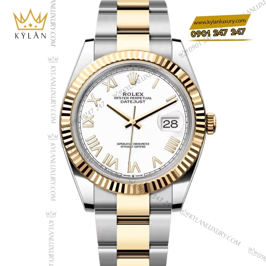 Kỳ Lân Luxury rolex datejust 126333 0025 trang day oyster 4 Đồng hồ Rolex Datejust 41 mặt trắng dây oyster 126333-0025