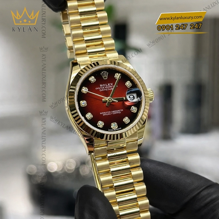 Kỳ Lân Luxury rolex datejust 31 278278 0049 mat do ombre 3 Đồng hồ Rolex Datejust 31 mặt đỏ ombré 278278-0049