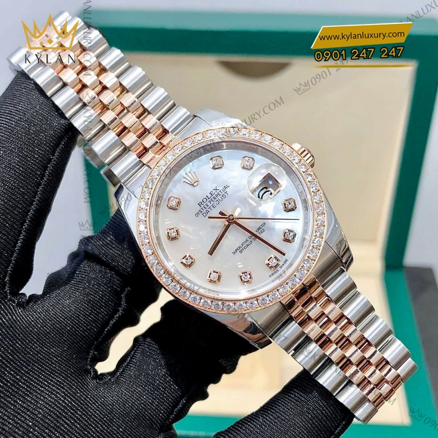 Kỳ Lân Luxury rolex datejust 36 116231 0021 mop kim cuong 5 Đồng hồ Rolex Datejust 36 mặt số xà cừ 116231-0021