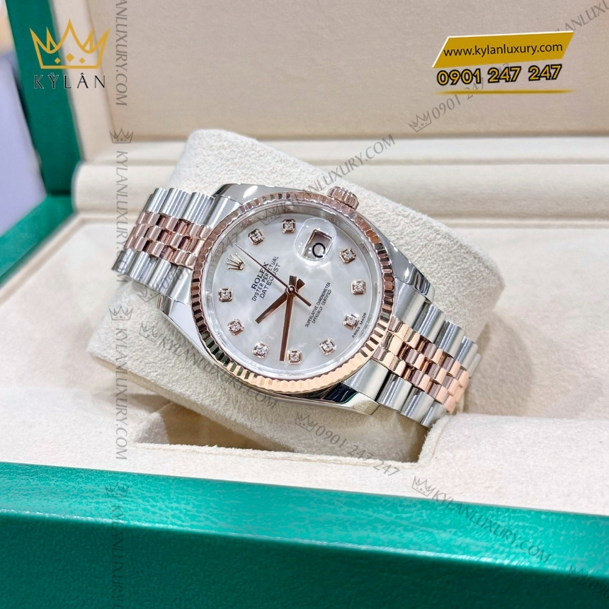 Kỳ Lân Luxury rolex datejust 36 116231 0021 mop kim cuong 6 Đồng hồ Rolex Datejust 36 mặt số xà cừ 116231-0021