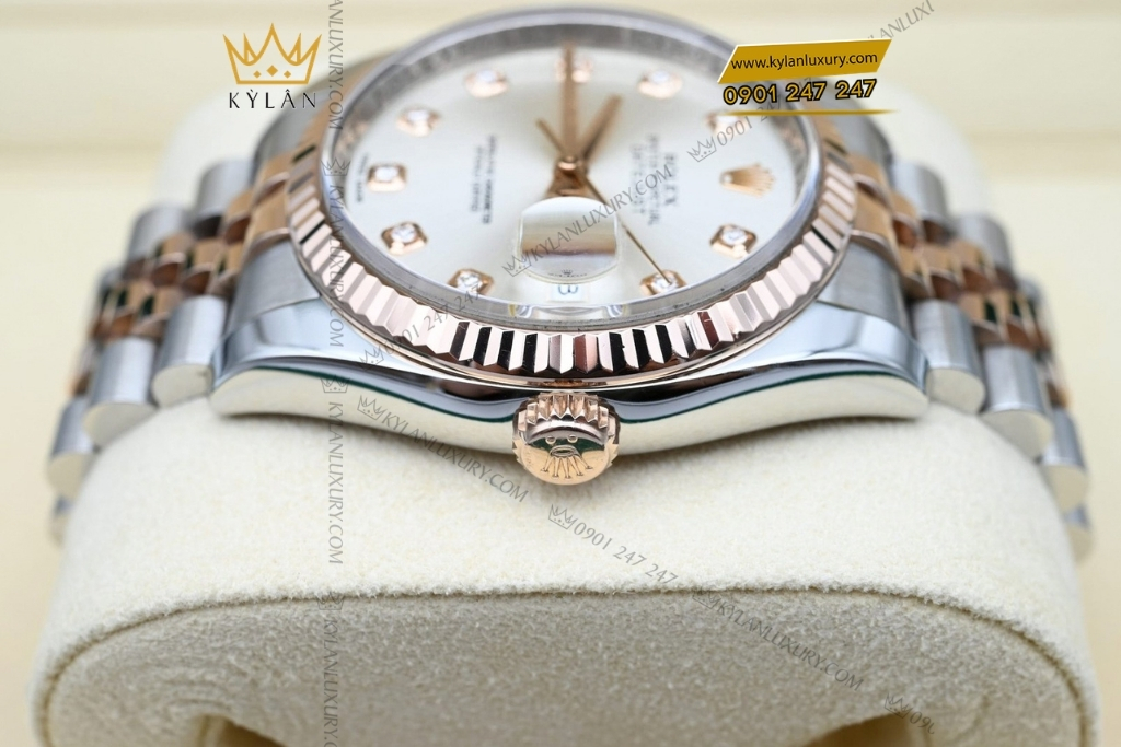 Kỳ Lân Luxury rolex datejust 36 116231 mat bac kim cuong 3 Đồng hồ Rolex Datejust mặt số bạc kim cương 116231