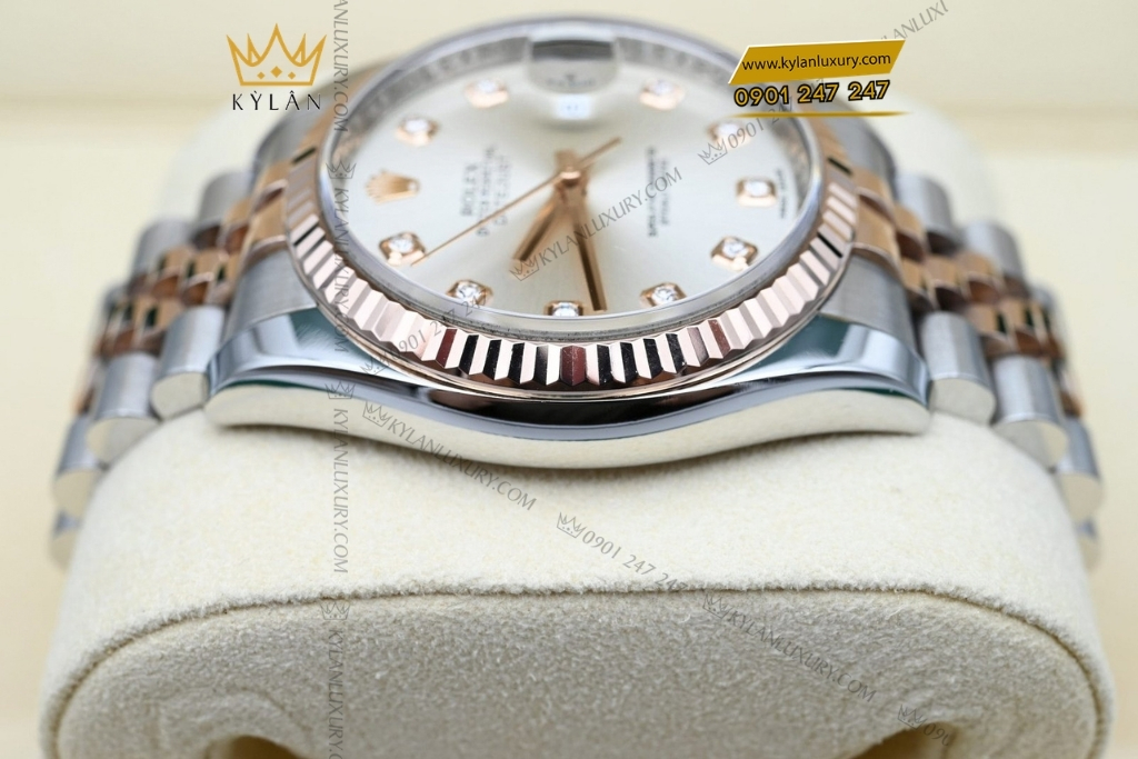 Kỳ Lân Luxury rolex datejust 36 116231 mat bac kim cuong 4 Đồng hồ Rolex Datejust mặt số bạc kim cương 116231