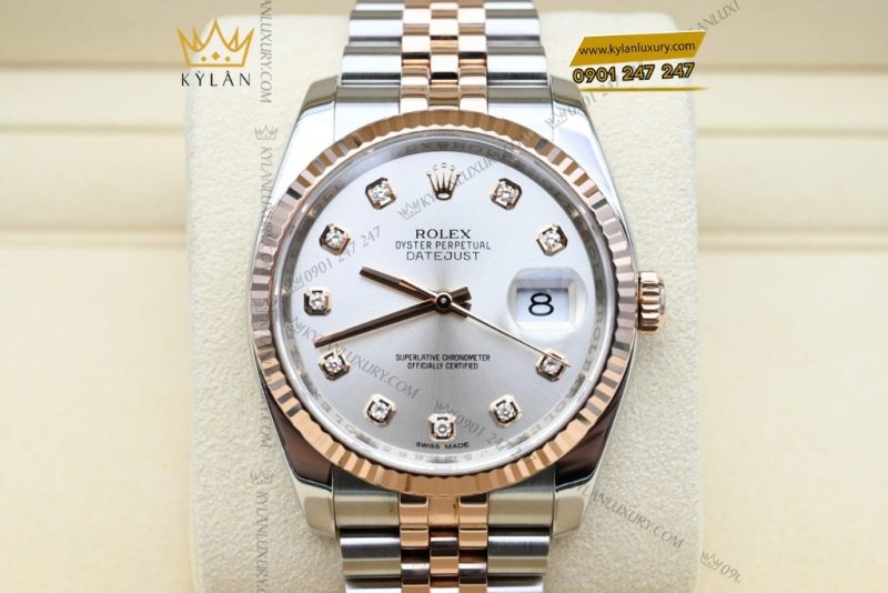 Đồng hồ Rolex Datejust mặt số bạc kim cương 116231