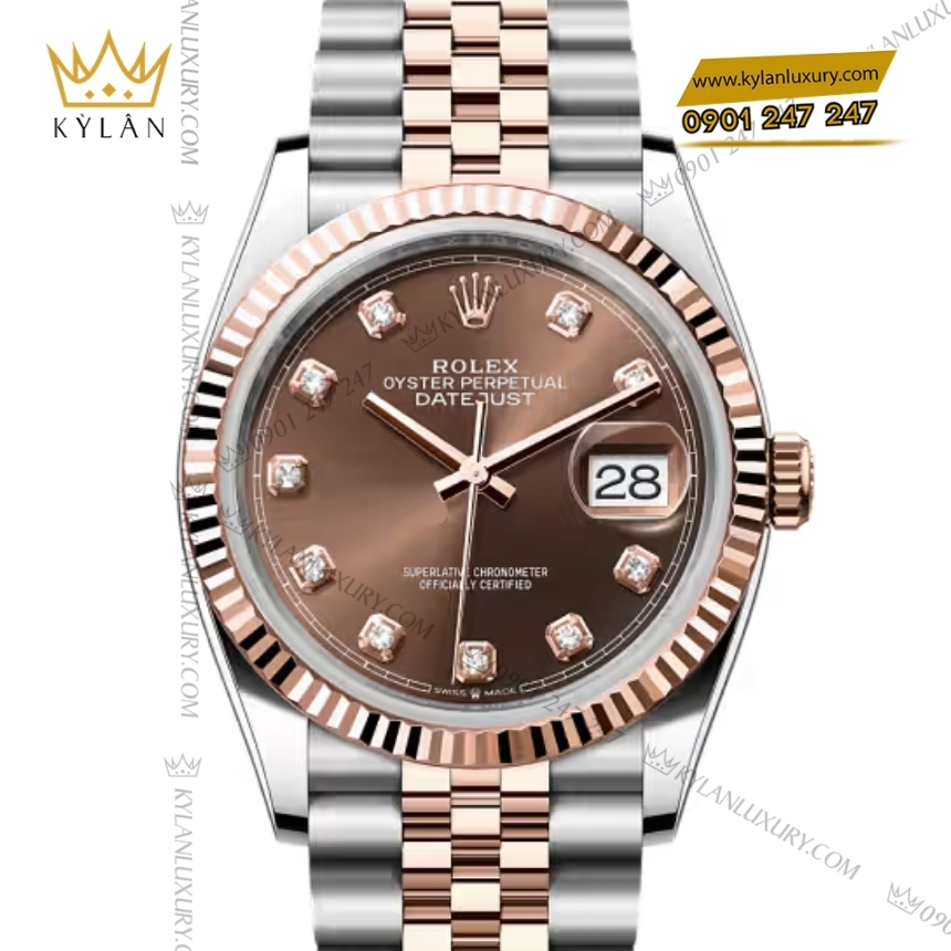 Kỳ Lân Luxury rolex datejust 36 126231 0053 chocolate 1 Đồng hồ Rolex Datejust 36 mặt chocolate cọc kim 126231-0053