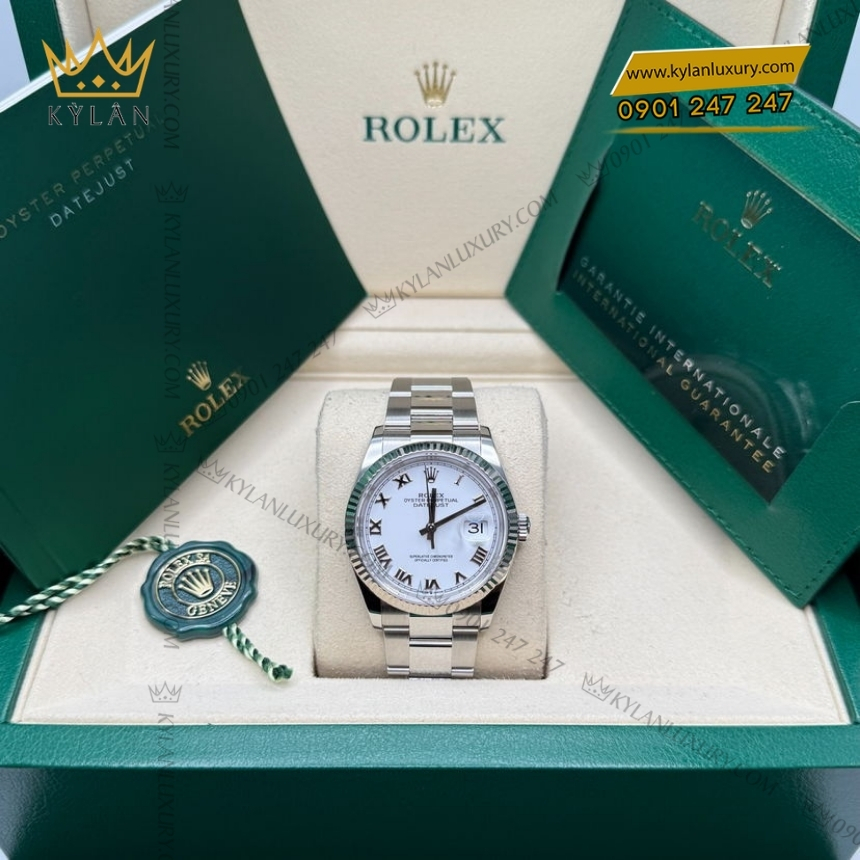 Kỳ Lân Luxury rolex datejust 36 126234 0026 trang la ma 2 Đồng hồ Rolex Datejust 36 mặt trắng La Mã 126234-0026