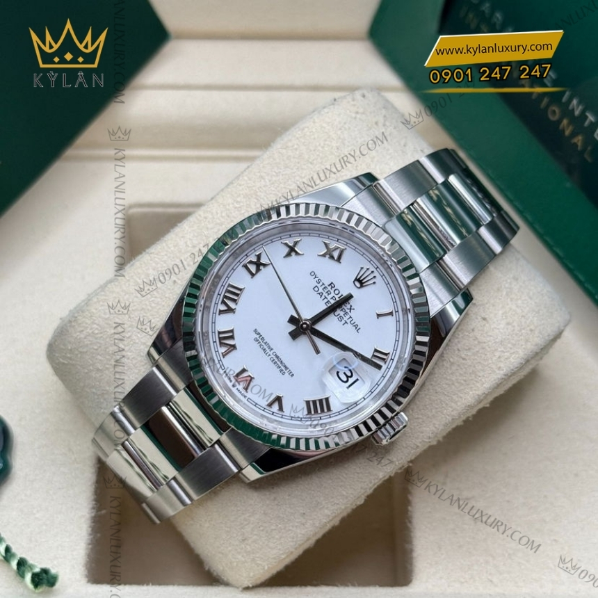 Kỳ Lân Luxury rolex datejust 36 126234 0026 trang la ma 5 Đồng hồ Rolex Datejust 36 mặt trắng La Mã 126234-0026