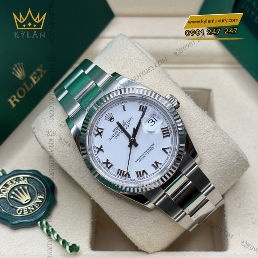 Kỳ Lân Luxury rolex datejust 36 126234 0026 trang la ma 6 Đồng hồ Rolex Datejust 36 mặt trắng La Mã 126234-0026