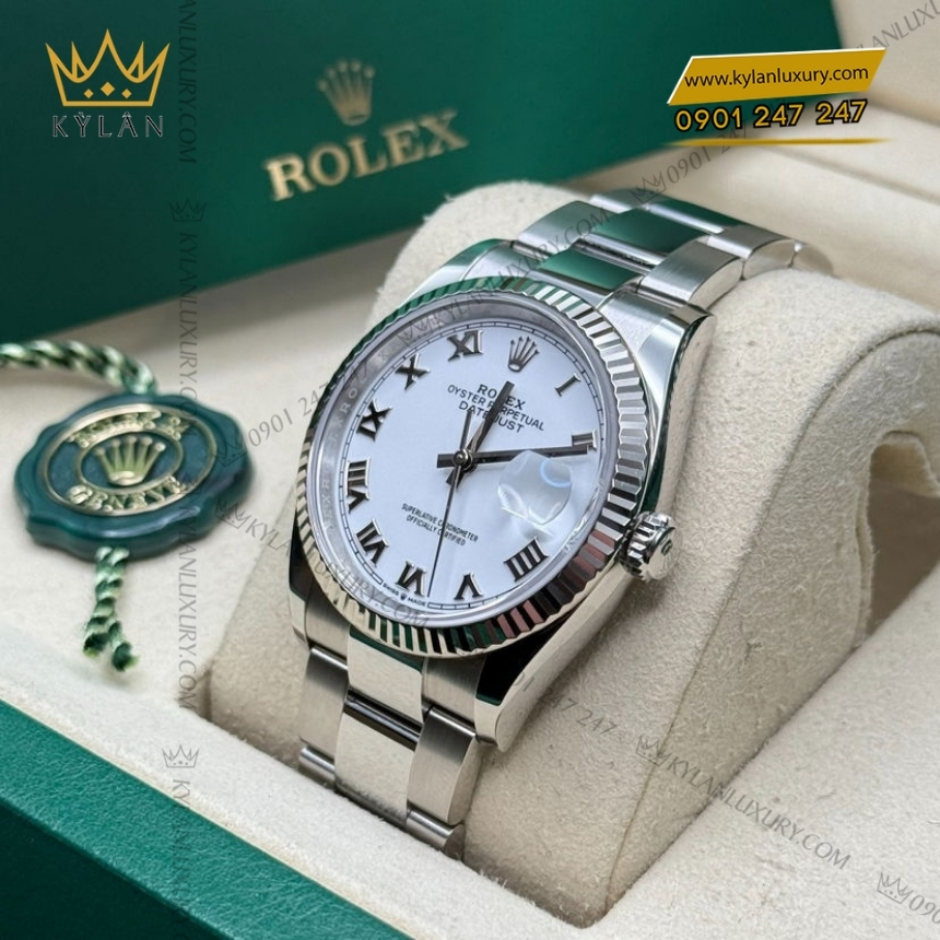 Kỳ Lân Luxury rolex datejust 36 126234 0026 trang la ma 7 Đồng hồ Rolex Datejust 36 mặt trắng La Mã 126234-0026