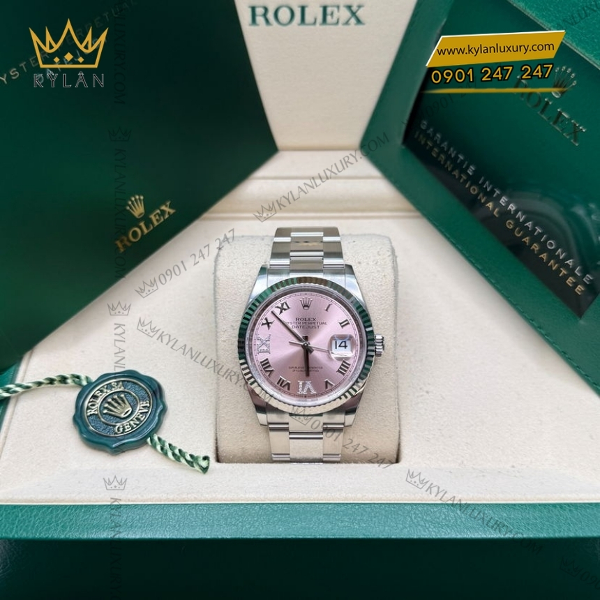 Kỳ Lân Luxury rolex datejust 36 126234 0032 hong la ma 4 Đồng hồ Rolex Datejust 36 mặt hồng La Mã 126234-0032