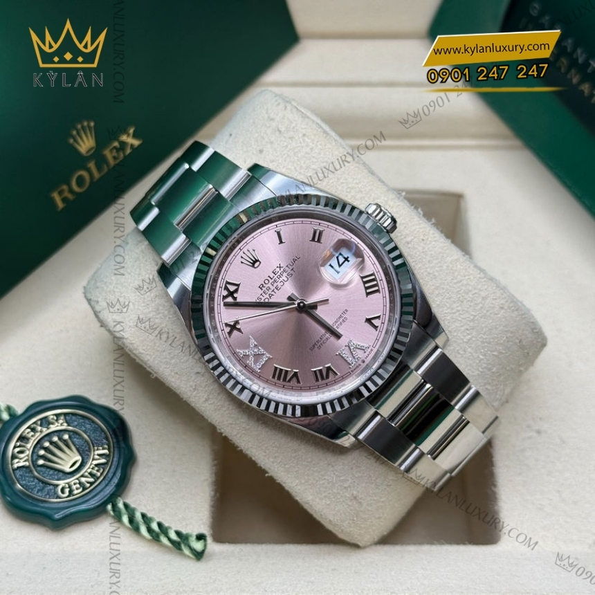 Kỳ Lân Luxury rolex datejust 36 126234 0032 hong la ma 6 Đồng hồ Rolex Datejust 36 mặt hồng La Mã 126234-0032