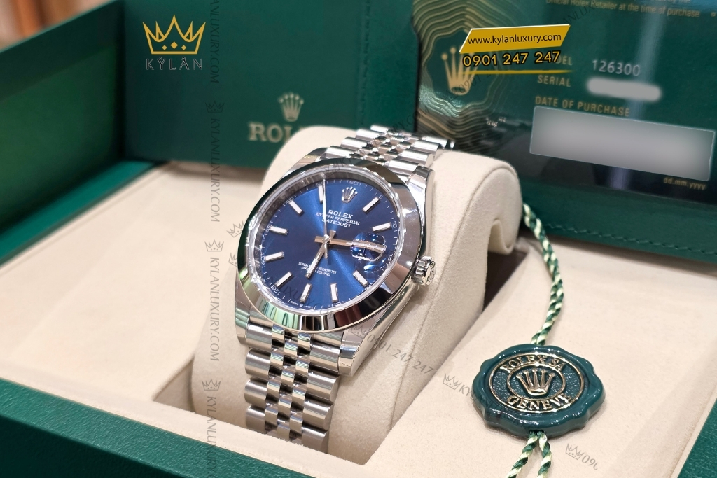 Kỳ Lân Luxury rolex datejust 41 126300 0002 mat xanh da quang 17 Đồng hồ Rolex Datejust 41 mặt xanh dương cọc dạ quang 126300-0002