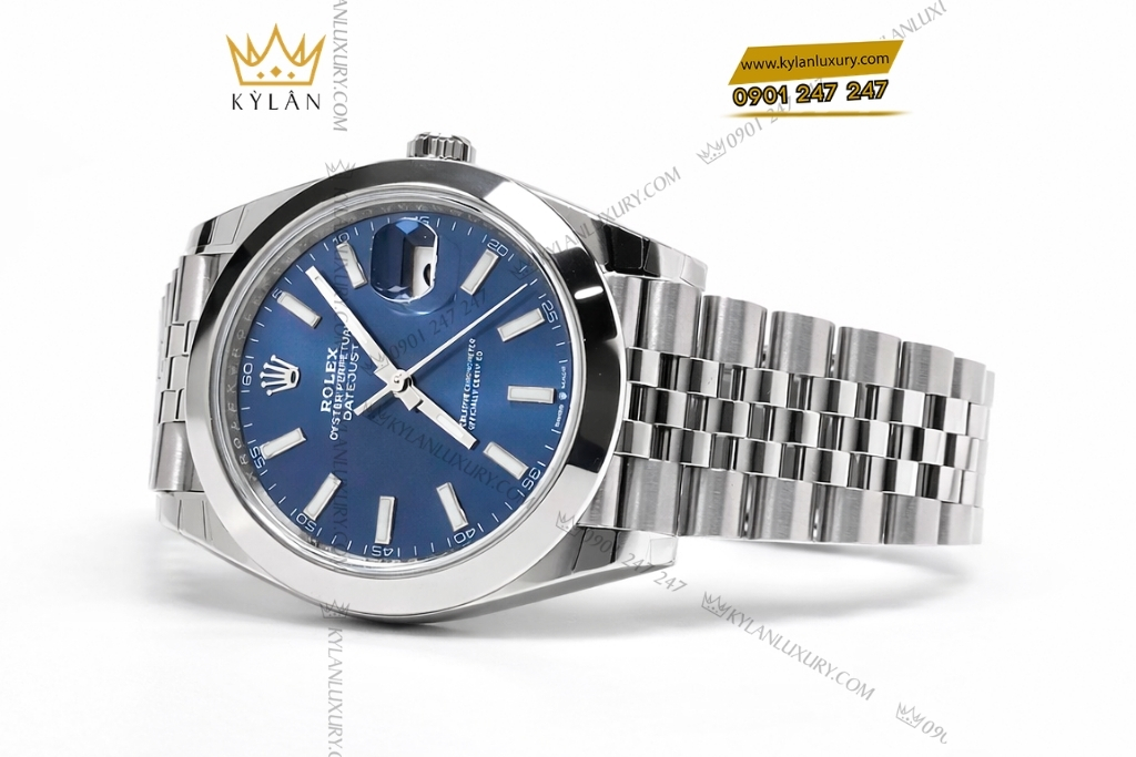 Kỳ Lân Luxury rolex datejust 41 126300 0002 mat xanh da quang 7 Đồng hồ Rolex Datejust 41 mặt xanh dương cọc dạ quang 126300-0002