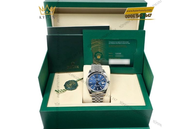 Đồng hồ Rolex Datejust 41 mặt xanh dương cọc dạ quang 126300-0002