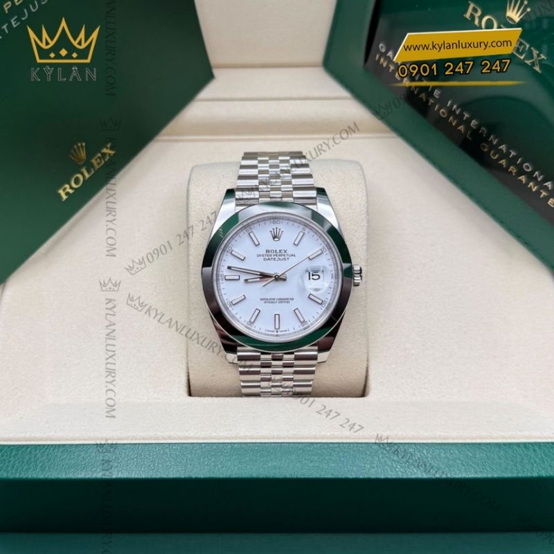 Đồng hồ Rolex Datejust 41 mặt trắng cọc dạ quang 126300-0006