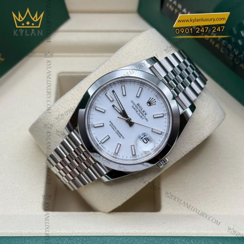 Đồng hồ Rolex Datejust 41 mặt trắng cọc dạ quang 126300-0006