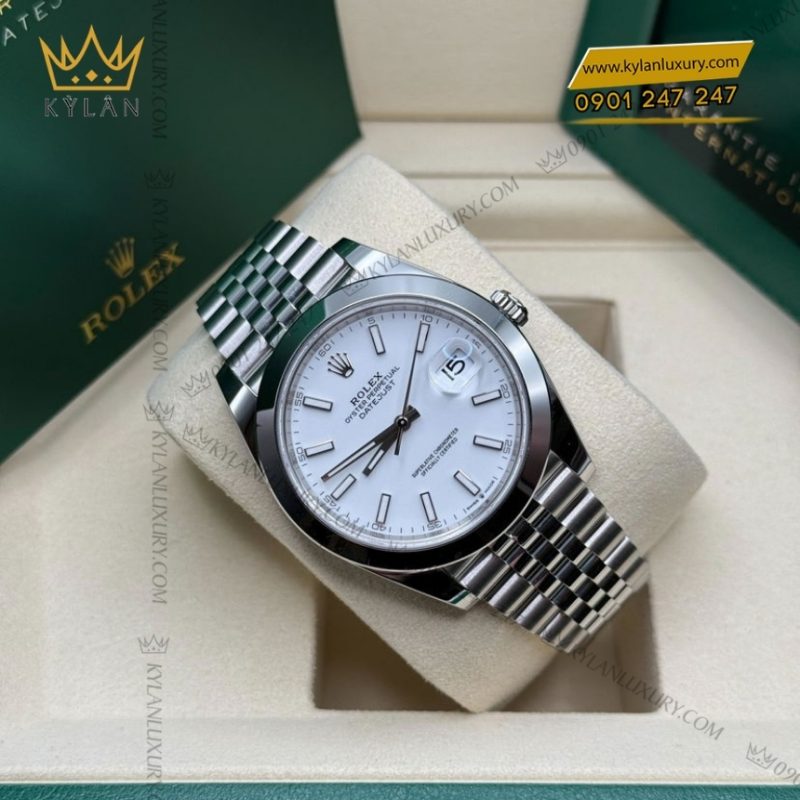 Đồng hồ Rolex Datejust 41 mặt trắng cọc dạ quang 126300-0006