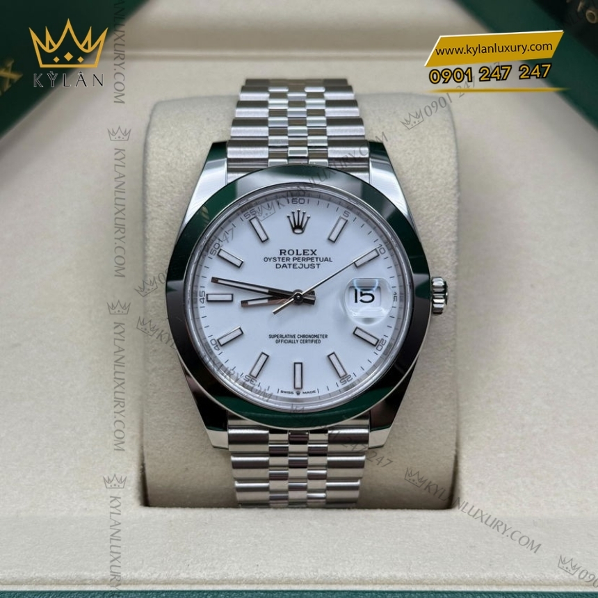 Kỳ Lân Luxury rolex datejust 41 126300 0006 trang da quang 9 Đồng hồ Rolex Datejust 41 mặt trắng cọc dạ quang 126300-0006