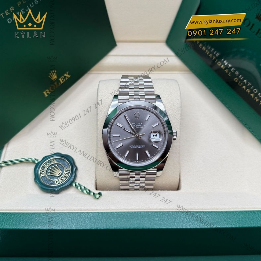 Kỳ Lân Luxury rolex datejust 41 126300 0008 xam da quang 3 Đồng hồ Rolex Datejust 41 mặt xám cọc dạ quang 126300-0008