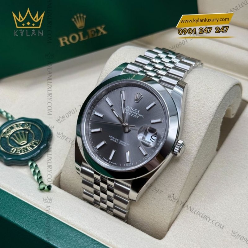 Đồng hồ Rolex Datejust 41 mặt xám cọc dạ quang 126300-0008