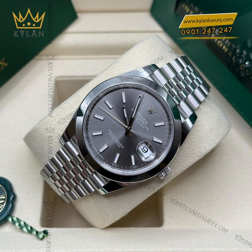 Kỳ Lân Luxury rolex datejust 41 126300 0008 xam da quang 7 Đồng hồ Rolex Datejust 41 mặt xám cọc dạ quang 126300-0008