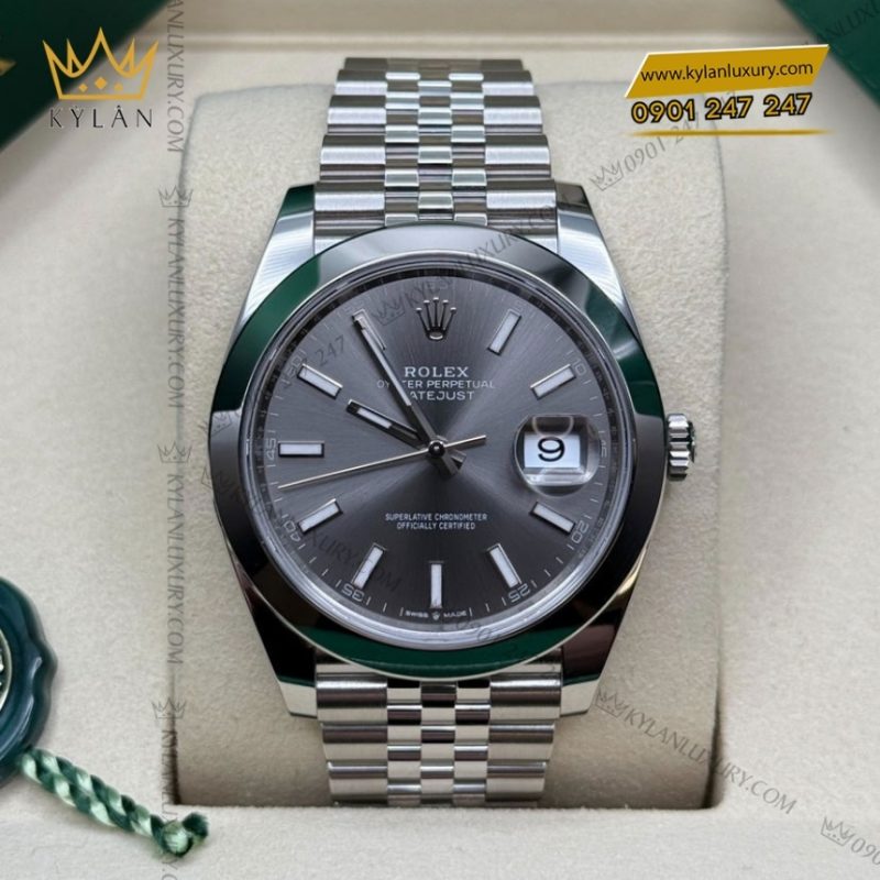 Đồng hồ Rolex Datejust 41 mặt xám cọc dạ quang 126300-0008