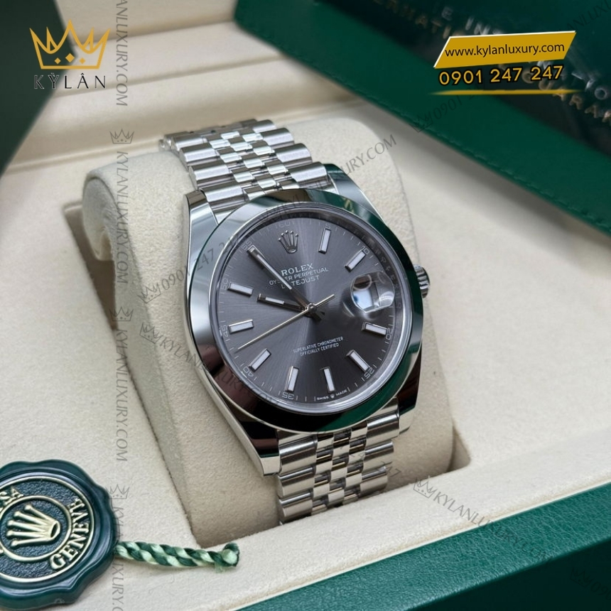 Kỳ Lân Luxury rolex datejust 41 126300 0008 xam da quang 9 Đồng hồ Rolex Datejust 41 mặt xám cọc dạ quang 126300-0008