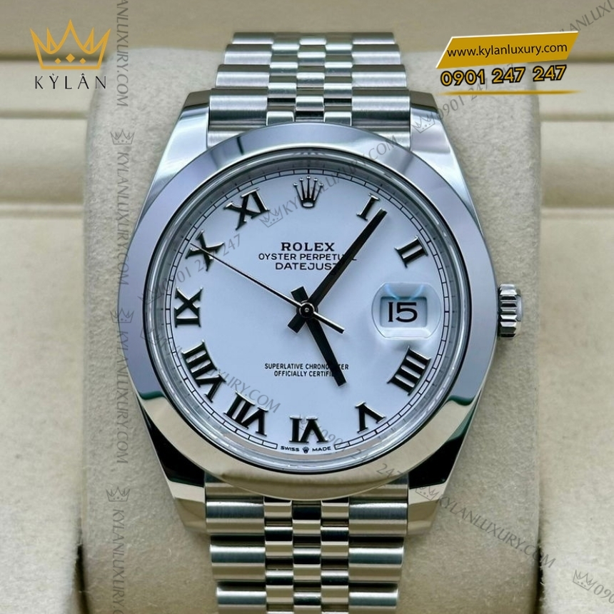Kỳ Lân Luxury rolex datejust 41 126300 0016 trang la ma 8 Đồng hồ Rolex Datejust 41 mặt trắng La Mã 126300-0016