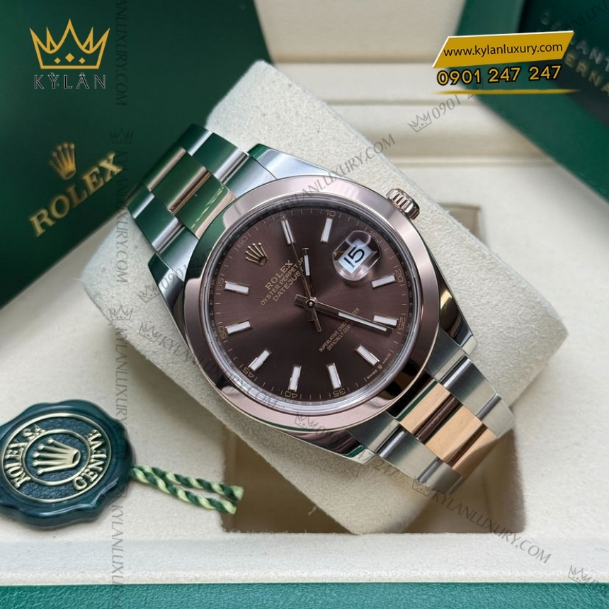 Kỳ Lân Luxury rolex datejust 41 126301 0001 chocolate da quang 5 Đồng hồ Rolex Datejust 41 chocolate cọc dạ quang 126301-0001