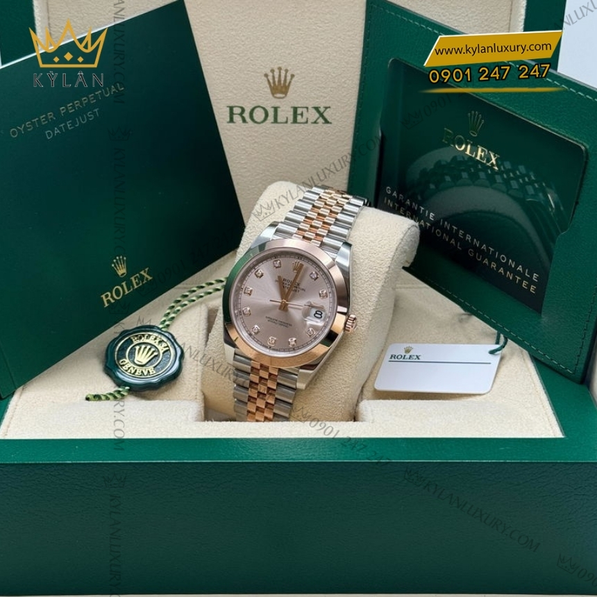 Kỳ Lân Luxury rolex datejust 41 126301 0008 sundust kim cuong 2 Đồng hồ Rolex Datejust 41 mặt sundust cọc kim 126301-0008