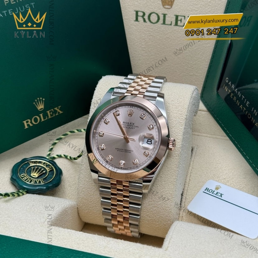 Kỳ Lân Luxury rolex datejust 41 126301 0008 sundust kim cuong 3 Đồng hồ Rolex Datejust 41 mặt sundust cọc kim 126301-0008