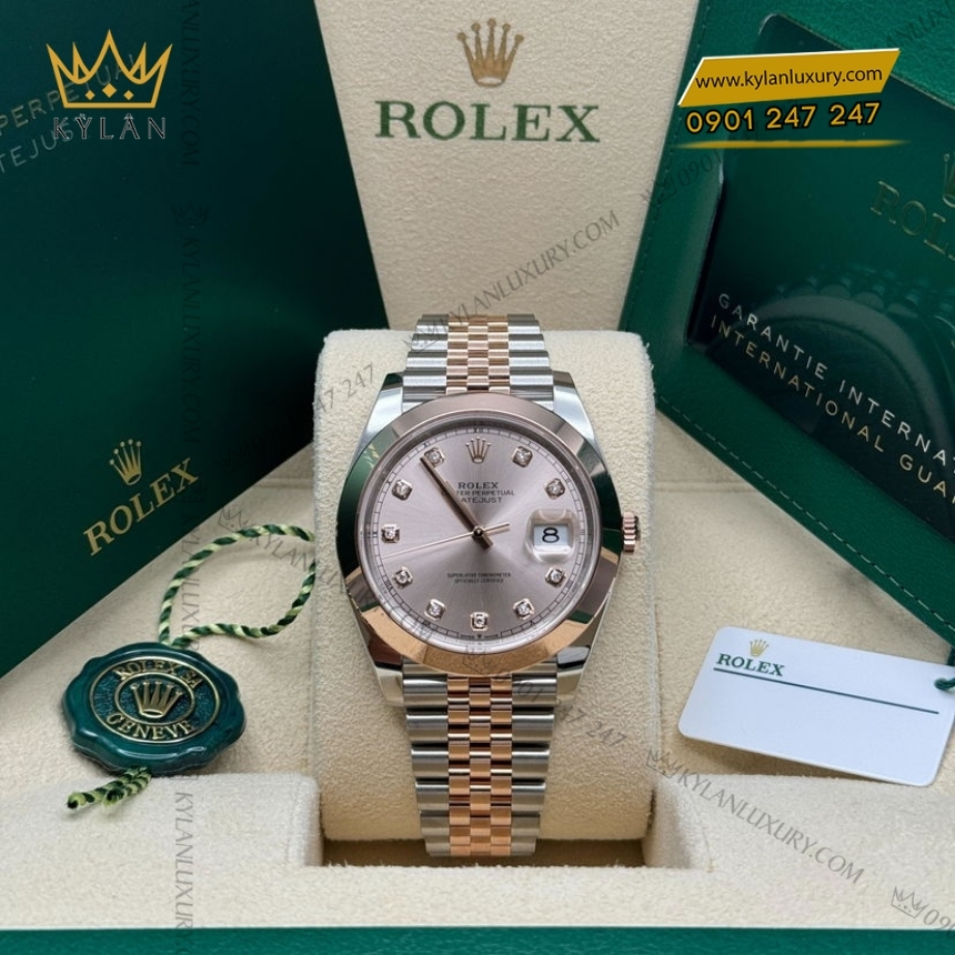Kỳ Lân Luxury rolex datejust 41 126301 0008 sundust kim cuong 8 Đồng hồ Rolex Datejust 41 mặt sundust cọc kim 126301-0008