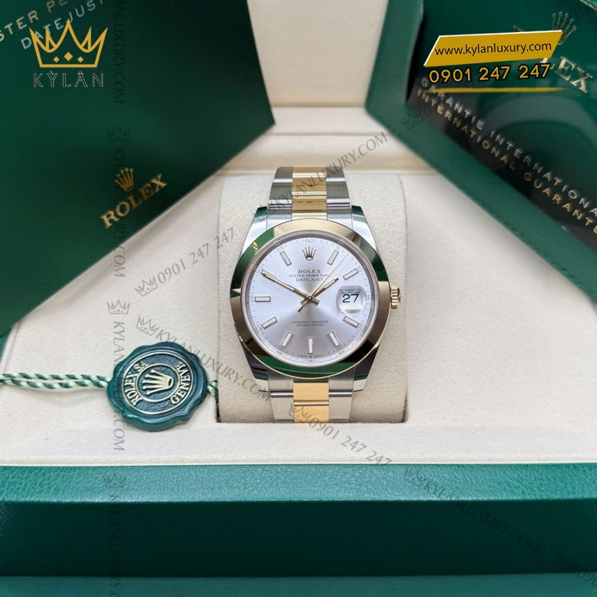 Kỳ Lân Luxury rolex datejust 41 126303 0001 mat bac da quang 3 Đồng hồ Rolex Datejust 41 mặt bạc cọc dạ quang 126303-0001