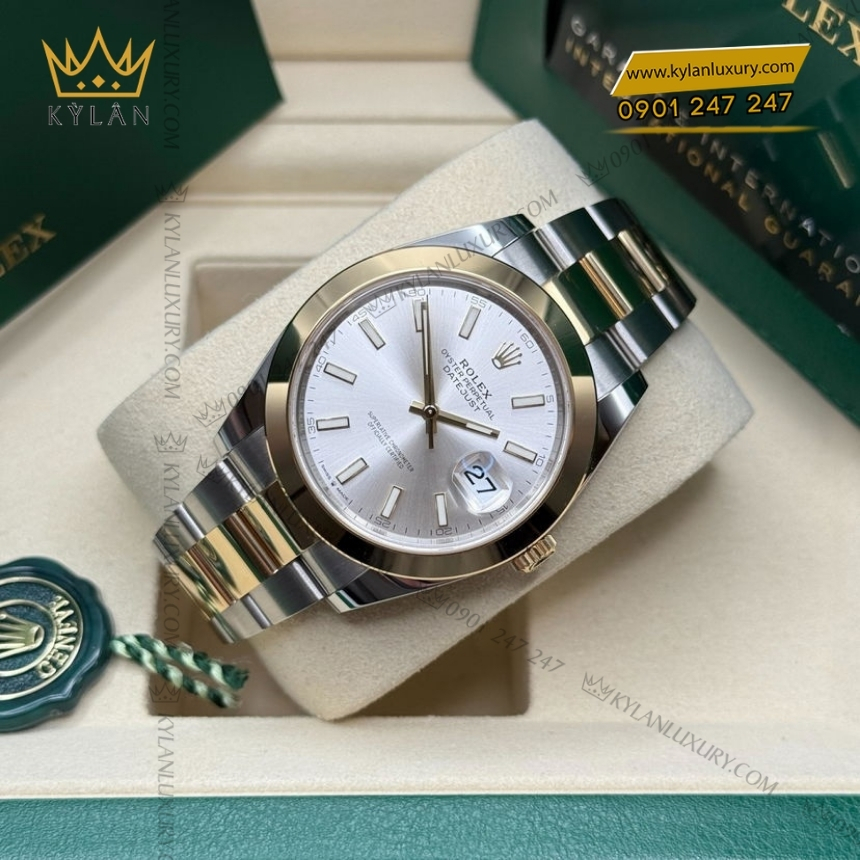 Kỳ Lân Luxury rolex datejust 41 126303 0001 mat bac da quang 4 Đồng hồ Rolex Datejust 41 mặt bạc cọc dạ quang 126303-0001