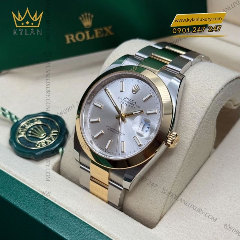 Đồng hồ Rolex Datejust 41 mặt bạc cọc dạ quang 126303-0001
