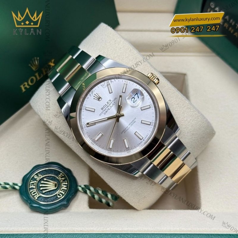 Đồng hồ Rolex Datejust 41 mặt bạc cọc dạ quang 126303-0001