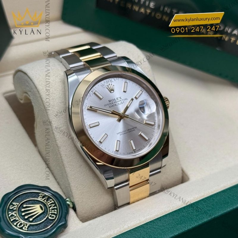 Đồng hồ Rolex Datejust 41 mặt bạc cọc dạ quang 126303-0001