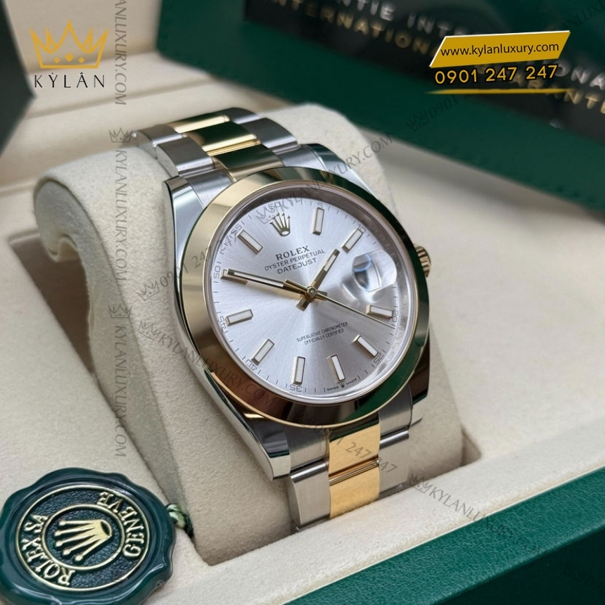 Kỳ Lân Luxury rolex datejust 41 126303 0001 mat bac da quang 8 Đồng hồ Rolex Datejust 41 mặt bạc cọc dạ quang 126303-0001