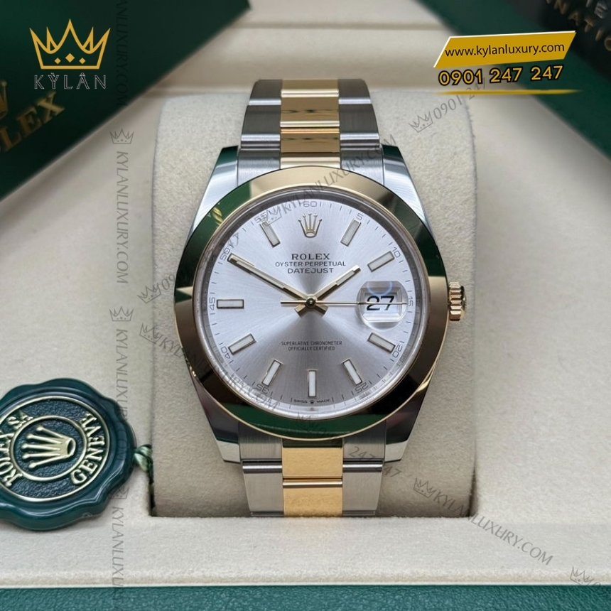 Kỳ Lân Luxury rolex datejust 41 126303 0001 mat bac da quang 9 Đồng hồ Rolex Datejust 41 mặt bạc cọc dạ quang 126303-0001