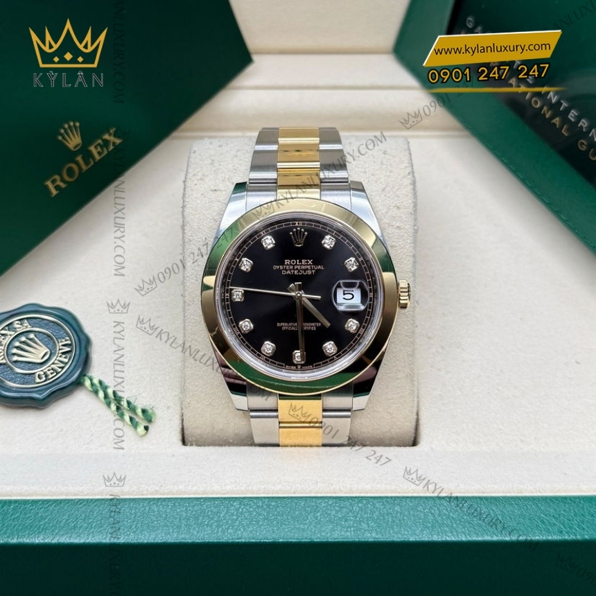 Kỳ Lân Luxury rolex datejust 41 126303 0005 mat den kim cuong 4 Đồng hồ Rolex Datejust 41 mặt đen cọc kim cương 126303-0005
