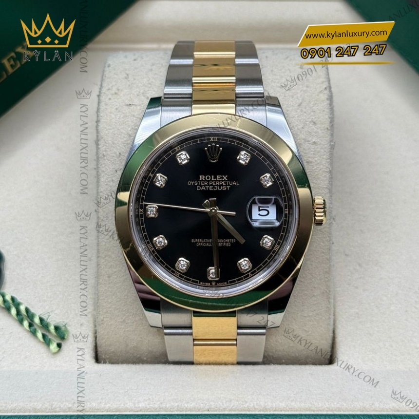 Kỳ Lân Luxury rolex datejust 41 126303 0005 mat den kim cuong 8 Đồng hồ Rolex Datejust 41 mặt đen cọc kim cương 126303-0005