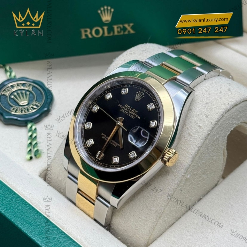 Kỳ Lân Luxury rolex datejust 41 126303 0005 mat den kim cuong 9 Đồng hồ Rolex Datejust 41 mặt đen cọc kim cương 126303-0005