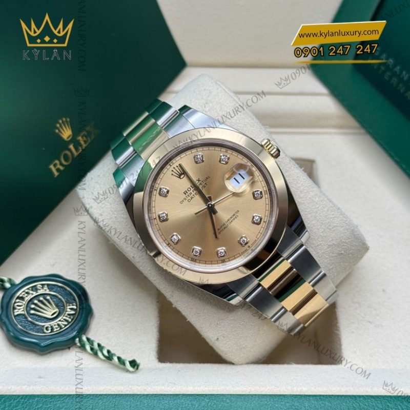 Đồng hồ Rolex Datejust 41 mặt champagne kim cương 126303-0011