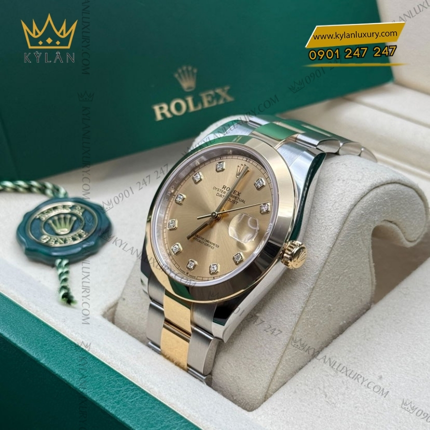 Kỳ Lân Luxury rolex datejust 41 126303 0011 champagne kim cuong 7 Đồng hồ Rolex Datejust 41 mặt champagne kim cương 126303-0011
