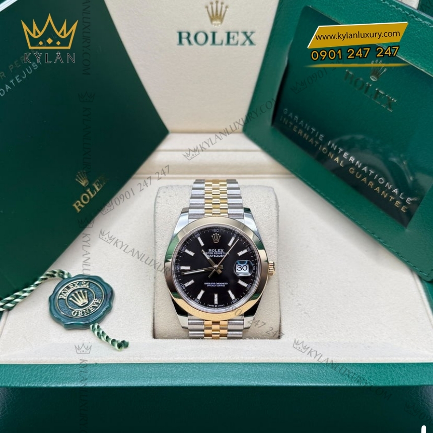 Kỳ Lân Luxury rolex datejust 41 126303 0014 mat den da quang 2 Đồng hồ Rolex Datejust 41 mặt đen cọc dạ quang 126303-0014
